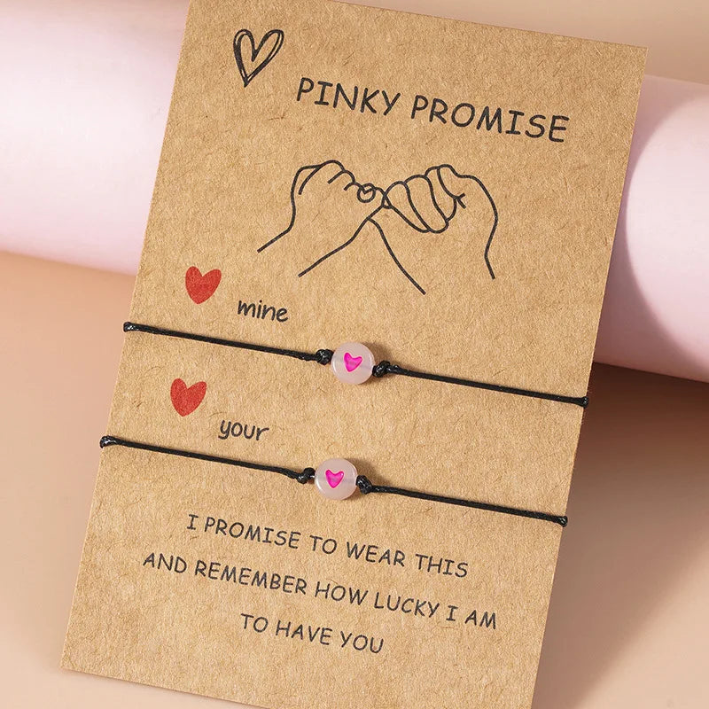 Pinky Promise Glowing Hearts Bracelet Set - Dagger & Diamond Pink