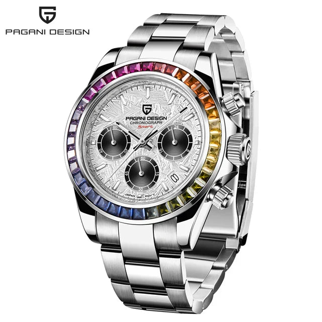 PAGANI DESIGN PD-1644 Rainbow Bezel Chronograph Sport Quartz Watch for Men - Dagger & Diamond Meteorite