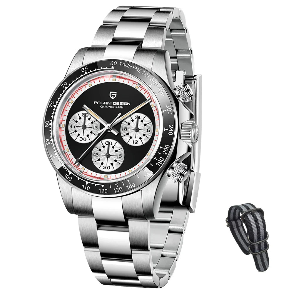 PAGANI DESIGN PD-1676 Luxury Chronograph Quartz Watch for Men - Dagger & Diamond Steel Black