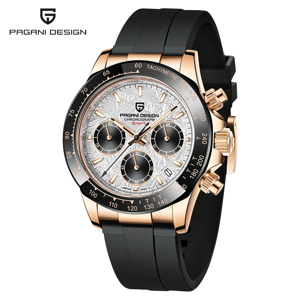 PAGANI DESIGN PD-1644 Ceramic Chronograph Sport Quartz Watches for Men - Dagger & Diamond Meteorite Gold