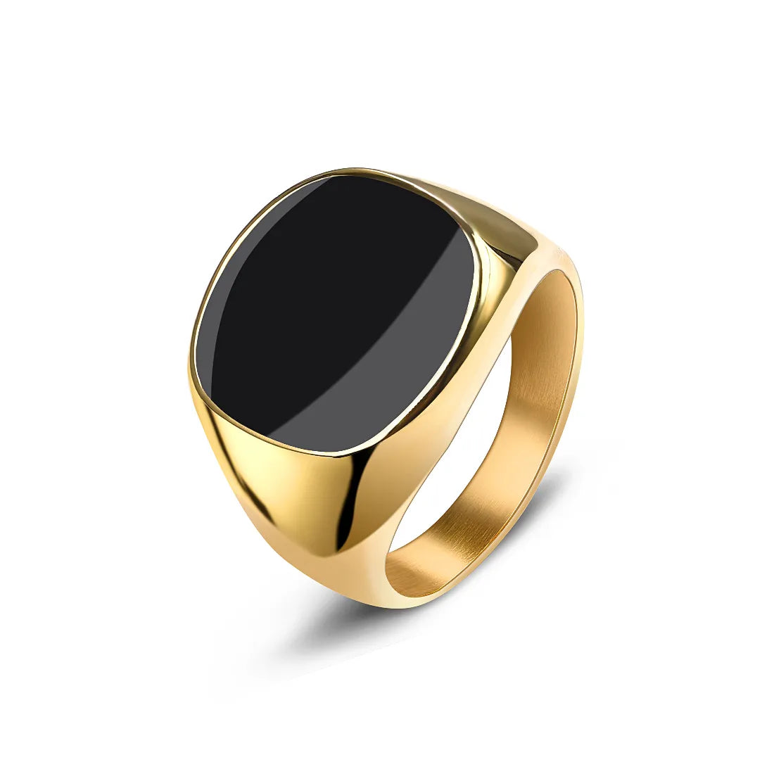 Classic Men's Black Onyx Signet Ring - Dagger & Diamond Gold / 12