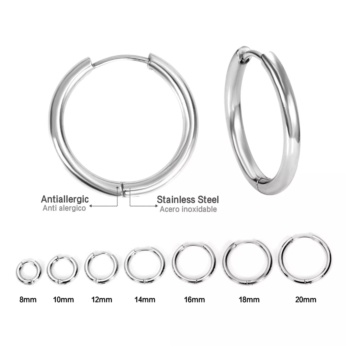 Classic Unisex Small Hoop Earrings - Dagger & Diamond Silver / 8mm