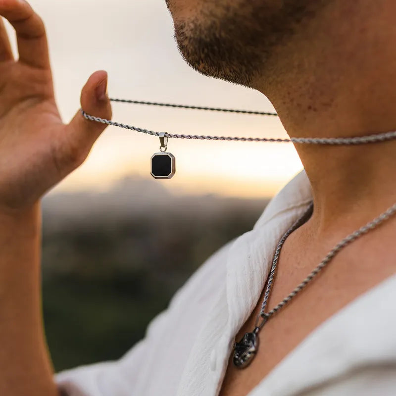 Geometric Square Pendant Necklaces for Men - Dagger & Diamond