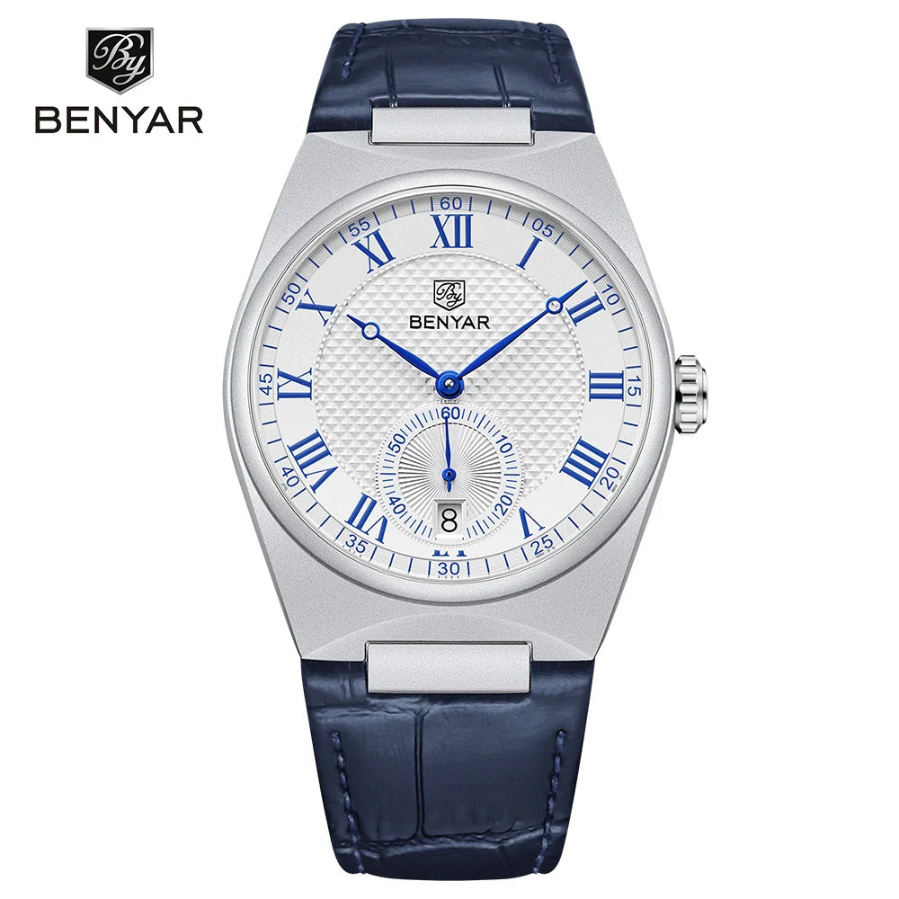 BENYAR BY-5199 Luxury Quartz Watch for Men - Dagger & Diamond Blue