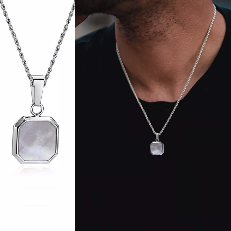 Geometric Square Pendant Necklaces for Men - Dagger & Diamond White Rope Silver / 45cm 18inch