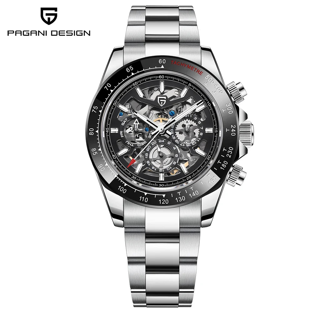 PAGANI DESIGN PD-1777 Automatic Watch for Men - Dagger & Diamond Black Bezel