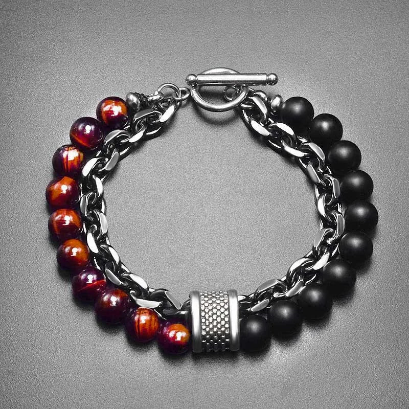 Stone & Steel Bracelets for Men - Dagger & Diamond Blood Black