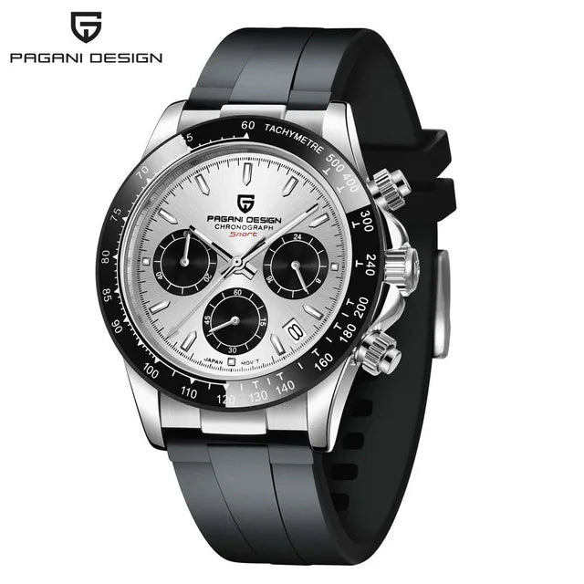 PAGANI DESIGN PD-1644 Ceramic Chronograph Sport Quartz Watches for Men - Dagger & Diamond White