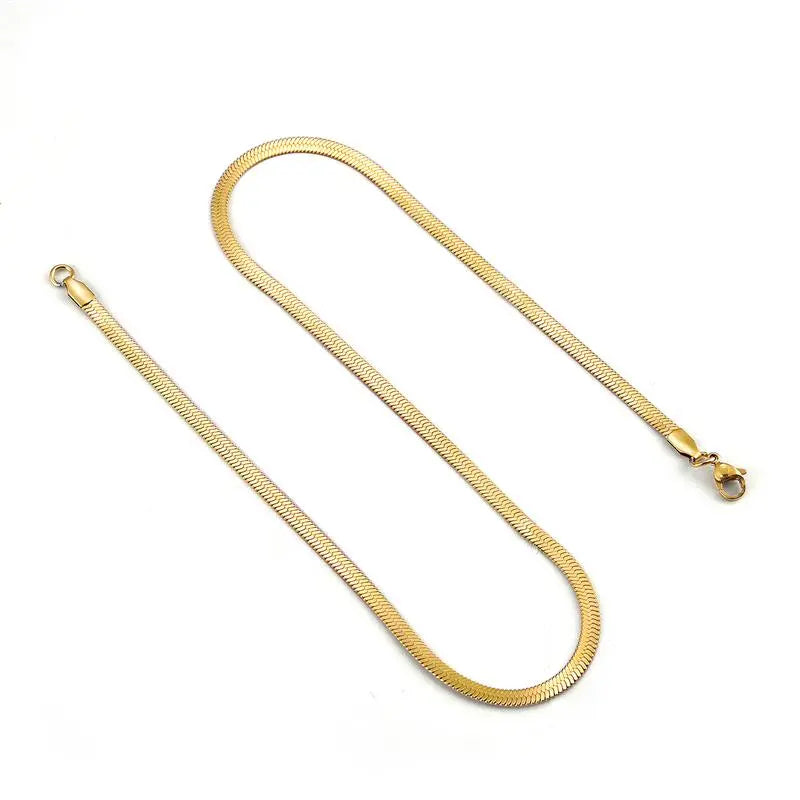 Classic Herringbone Necklace - Dagger & Diamond Gold 4mm / 45cm