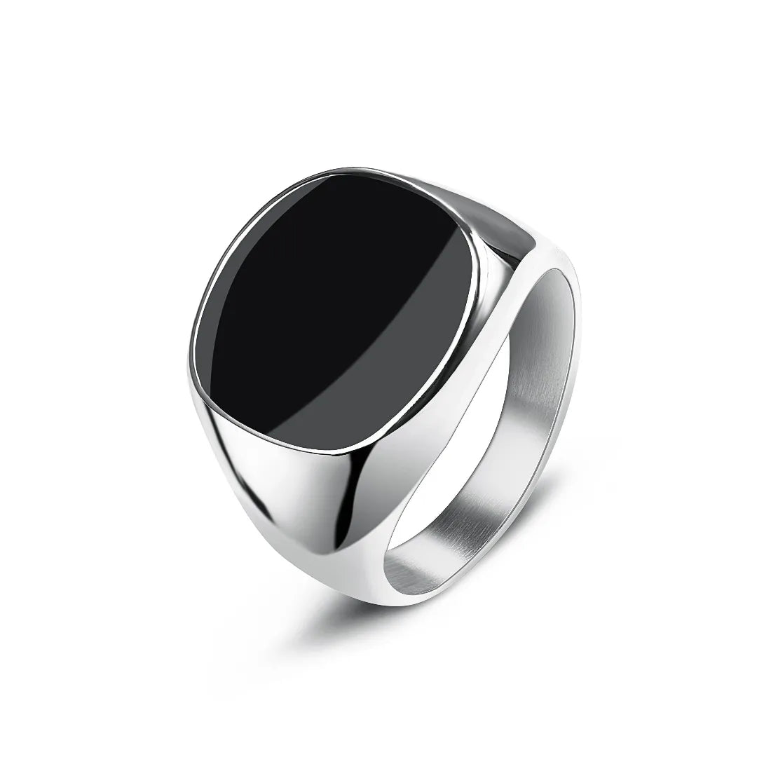 Classic Men's Black Onyx Signet Ring - Dagger & Diamond Silver / 12