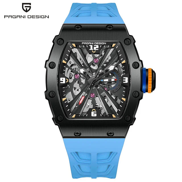 PAGANI DESIGN PD-1738 Tonneau Men's Luxury Quartz Watch - Dagger & Diamond Black Blue