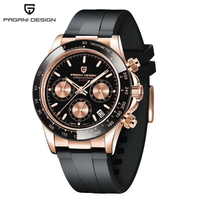 PAGANI DESIGN PD-1644 Ceramic Chronograph Sport Quartz Watches for Men - Dagger & Diamond Gold Black