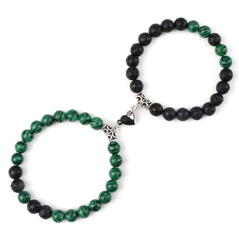 Magnetic Heart Natural Stone Bracelets - Dagger & Diamond Lava Malachite