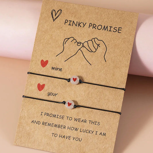 Pinky Promise Glowing Hearts Bracelet Set - Dagger & Diamond Red