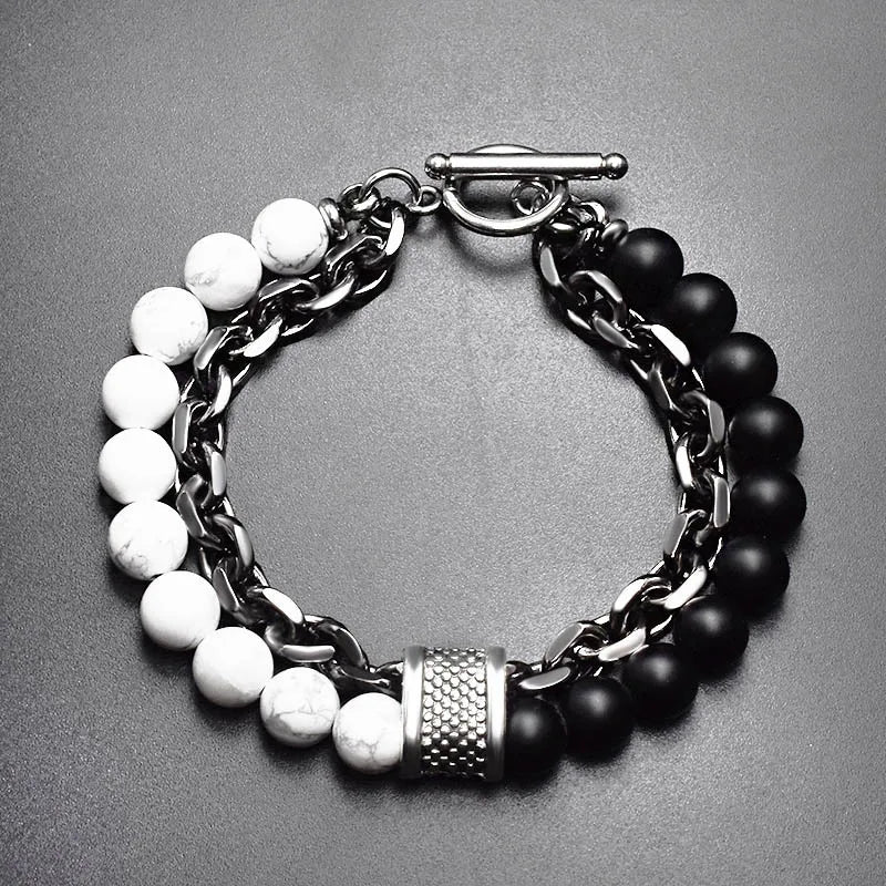 Stone & Steel Bracelets for Men - Dagger & Diamond White Black