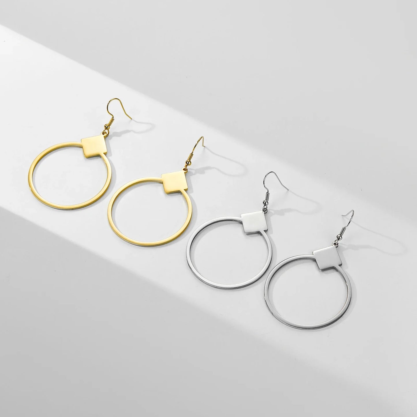 Large Circle Square Minimalist Korean Drop Earrings