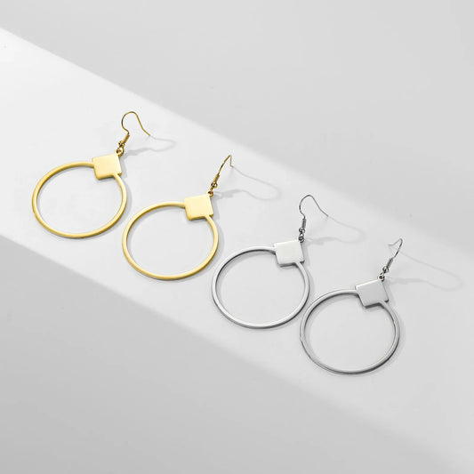 Large Circle Square Minimalist Korean Drop Earrings