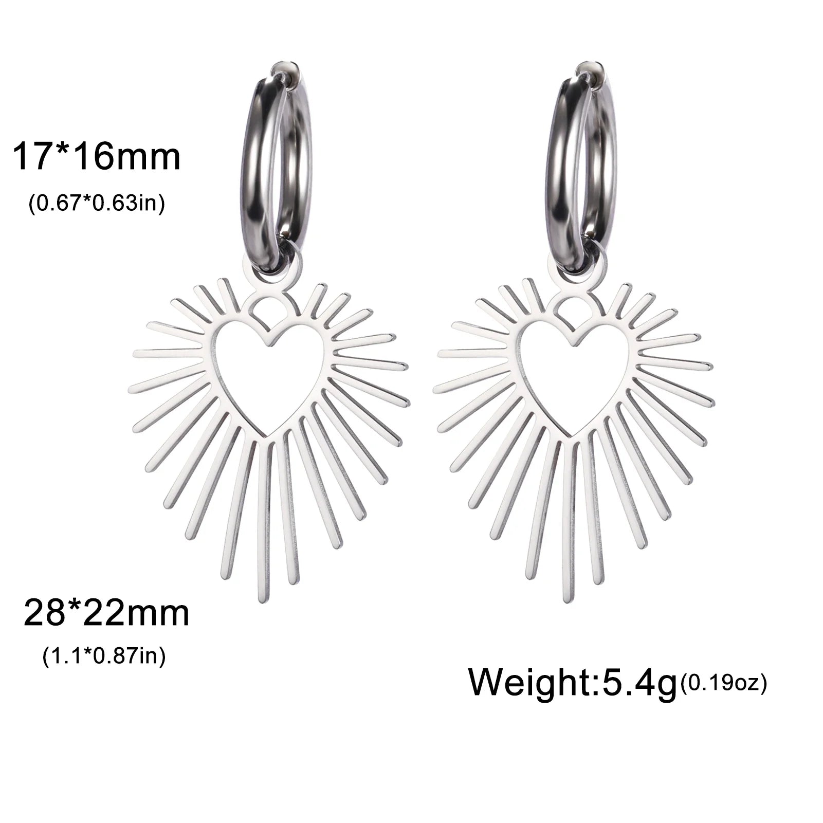 Heart Sun Drop Hoop Earrings - Dagger & Diamond Silver