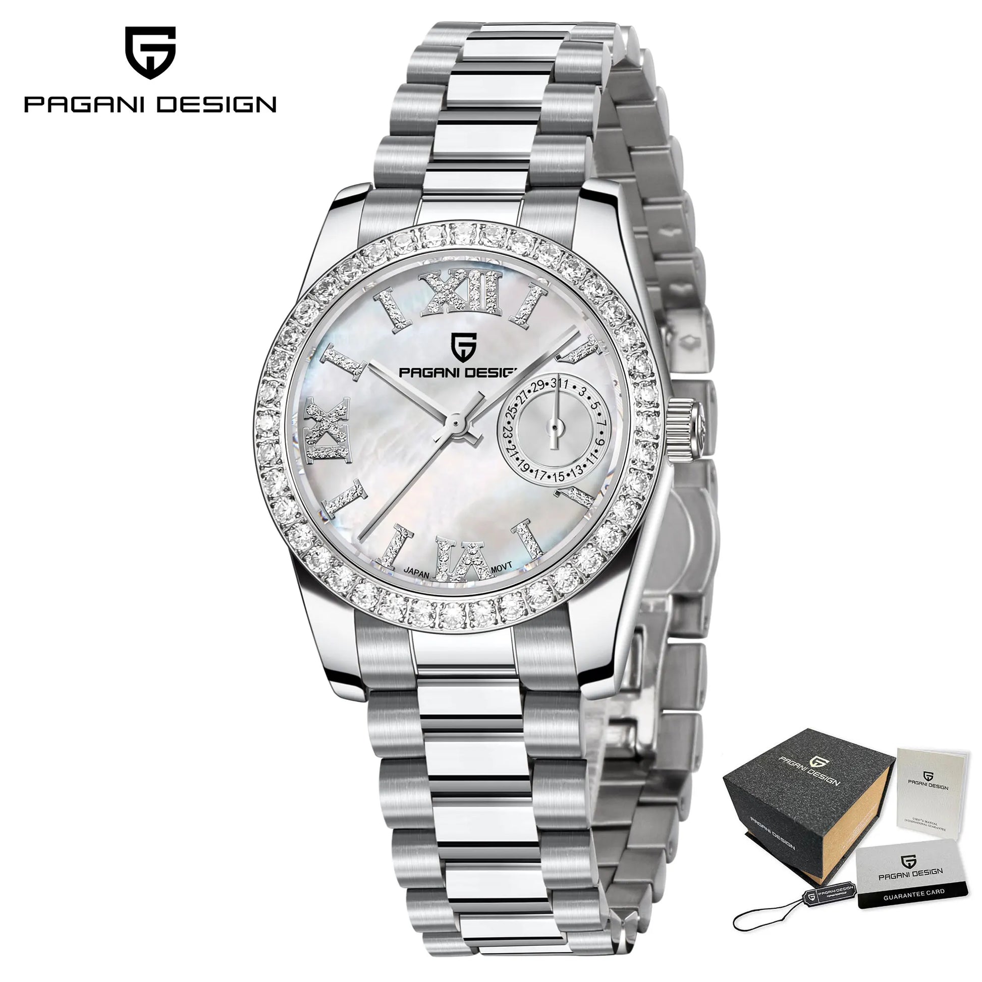 PAGANI DESIGN PD-1776 Exquisite Diamond 32mm Quartz Ladies Watch - Dagger & Diamond White