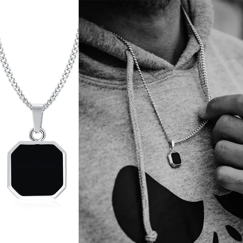 Geometric Square Pendant Necklaces for Men - Dagger & Diamond