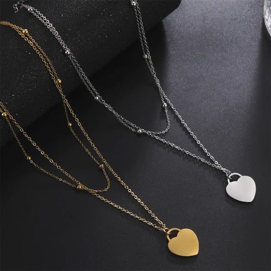 Heart Pendant Double Layer Necklace