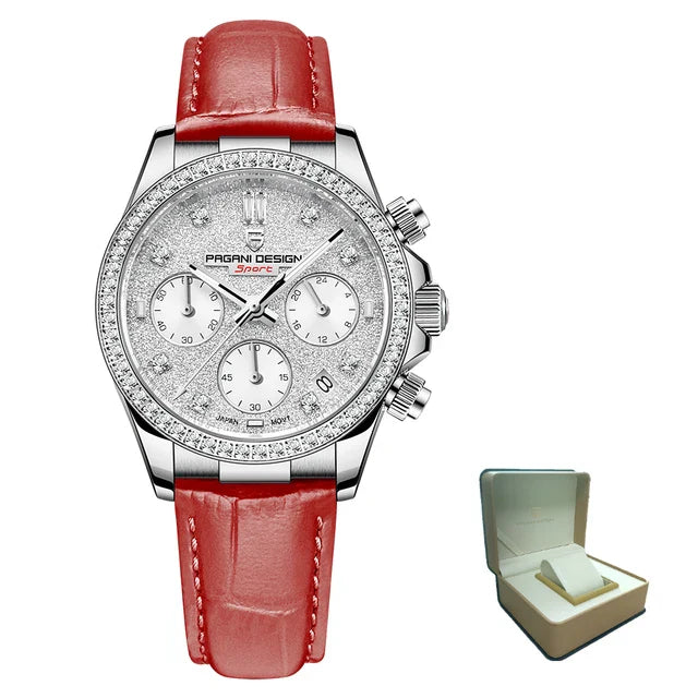 PAGANI DESIGN PD-1730 Luxury Ladies Quartz Watches - Dagger & Diamond Red