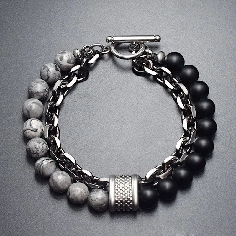 Stone & Steel Bracelets for Men - Dagger & Diamond Gray Black