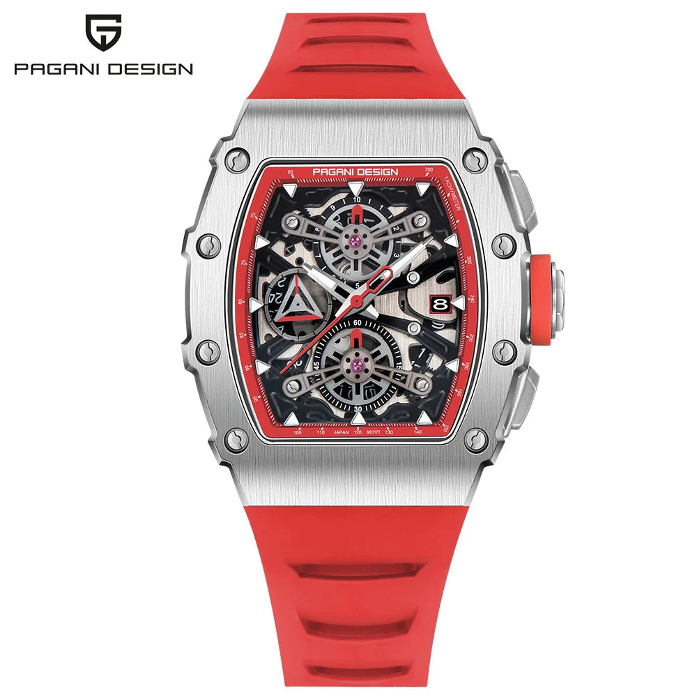 PAGANI DESIGN PD-YS011 Tonneau Luxury Quartz Watch for Men - Dagger & Diamond Red