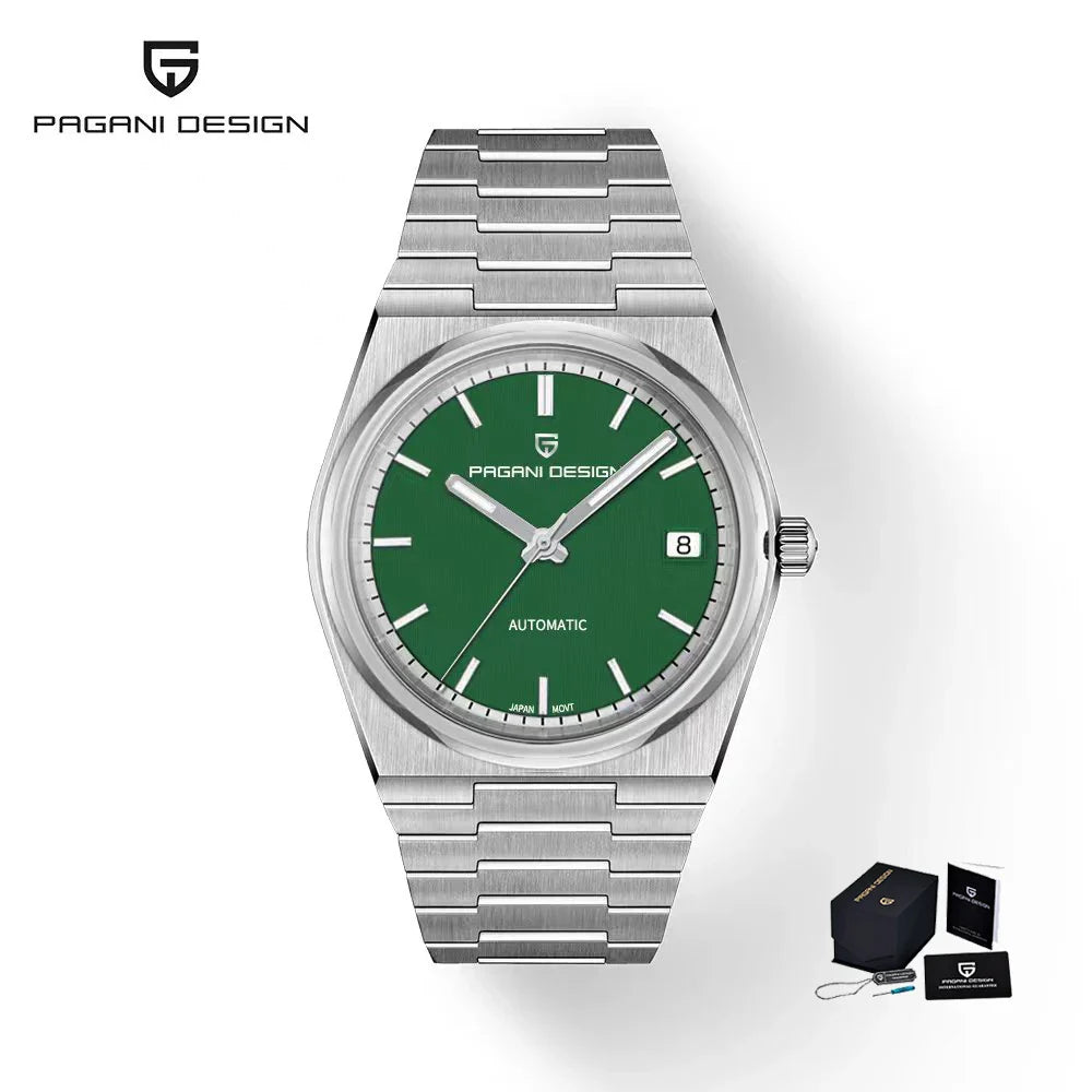 PAGANI DESIGN PD-1753 Luxury Sport Automatic Watch for Men - Dagger & Diamond Silver Green