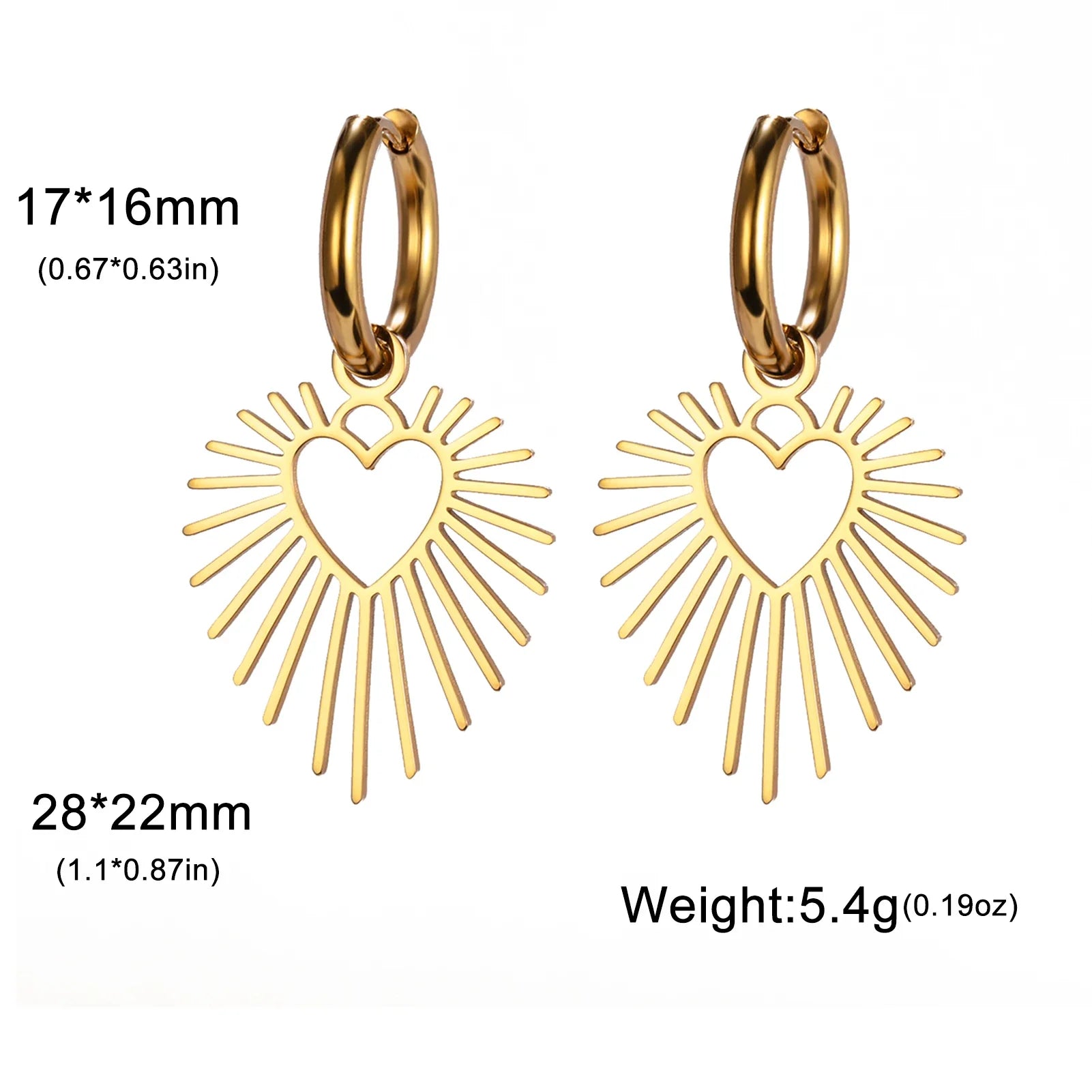 Heart Sun Drop Hoop Earrings - Dagger & Diamond Gold