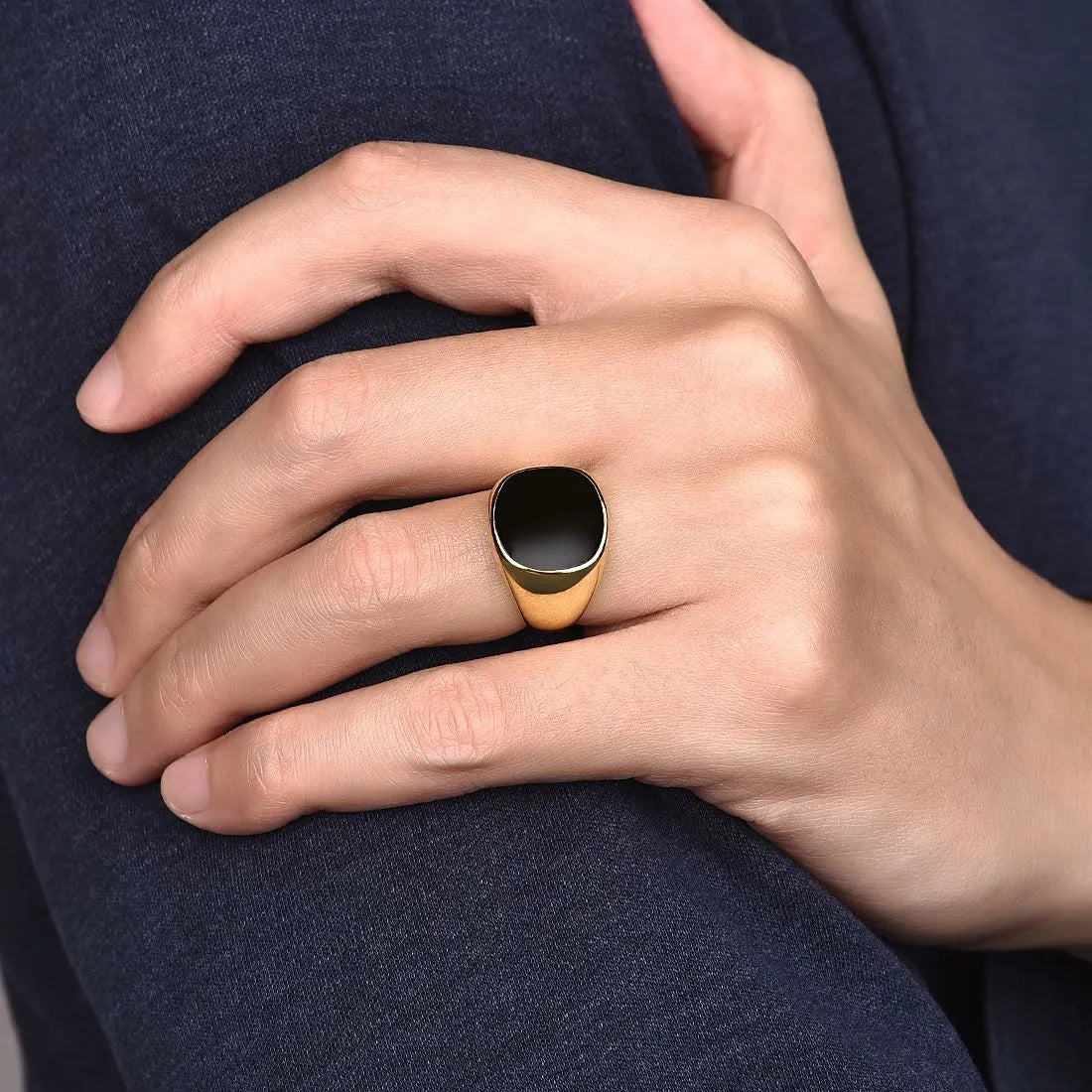 Classic Men's Black Onyx Signet Ring - Dagger & Diamond