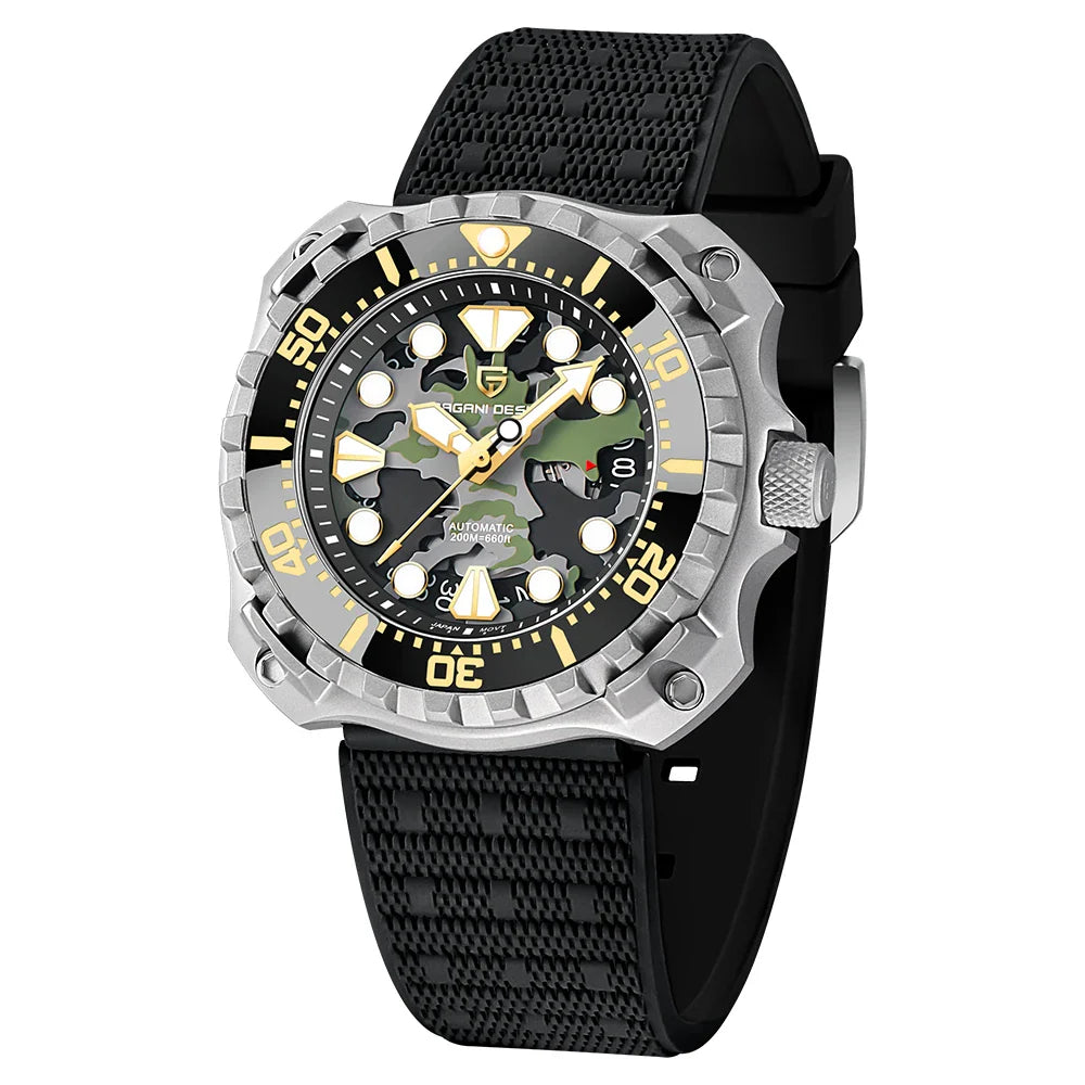 PAGANI DESIGN PD-YN009 Military Hollow Dial Titanium Automatic Watch for Men - Dagger & Diamond Green