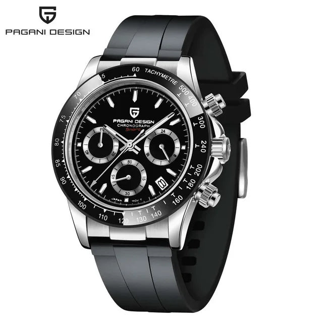 PAGANI DESIGN PD-1644 Ceramic Chronograph Sport Quartz Watches for Men - Dagger & Diamond Black