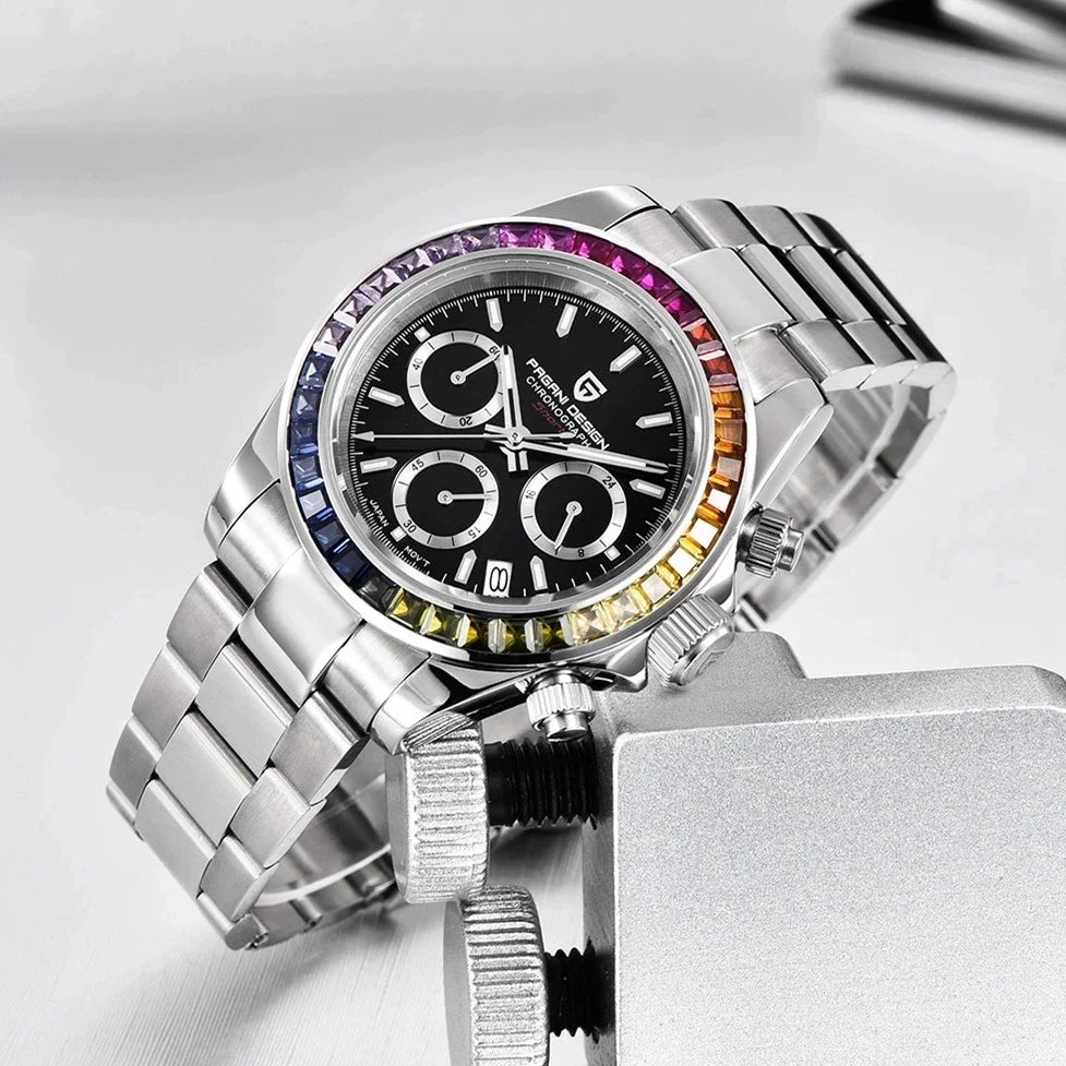 PAGANI DESIGN PD-1644 Rainbow Bezel Chronograph Sport Quartz Watch for Men - Dagger & Diamond