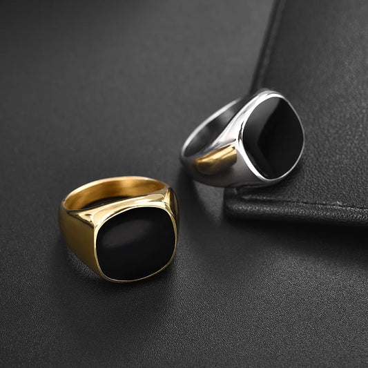 Classic Men's Black Onyx Signet Ring - Dagger & Diamond