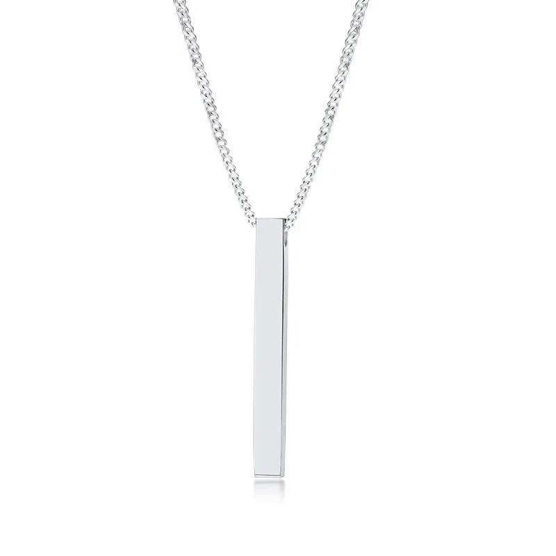 Vertical Bar Pendant Double Chain Necklaces for Men - Dagger & Diamond Single Silver Cuban