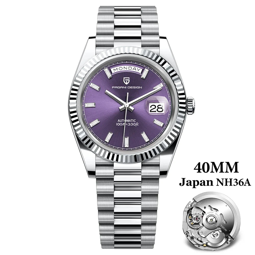 PAGANI DESIGN PD-1783 Week-Date Luxury Automatic Mechanical Watch For Men - Dagger & Diamond Purple