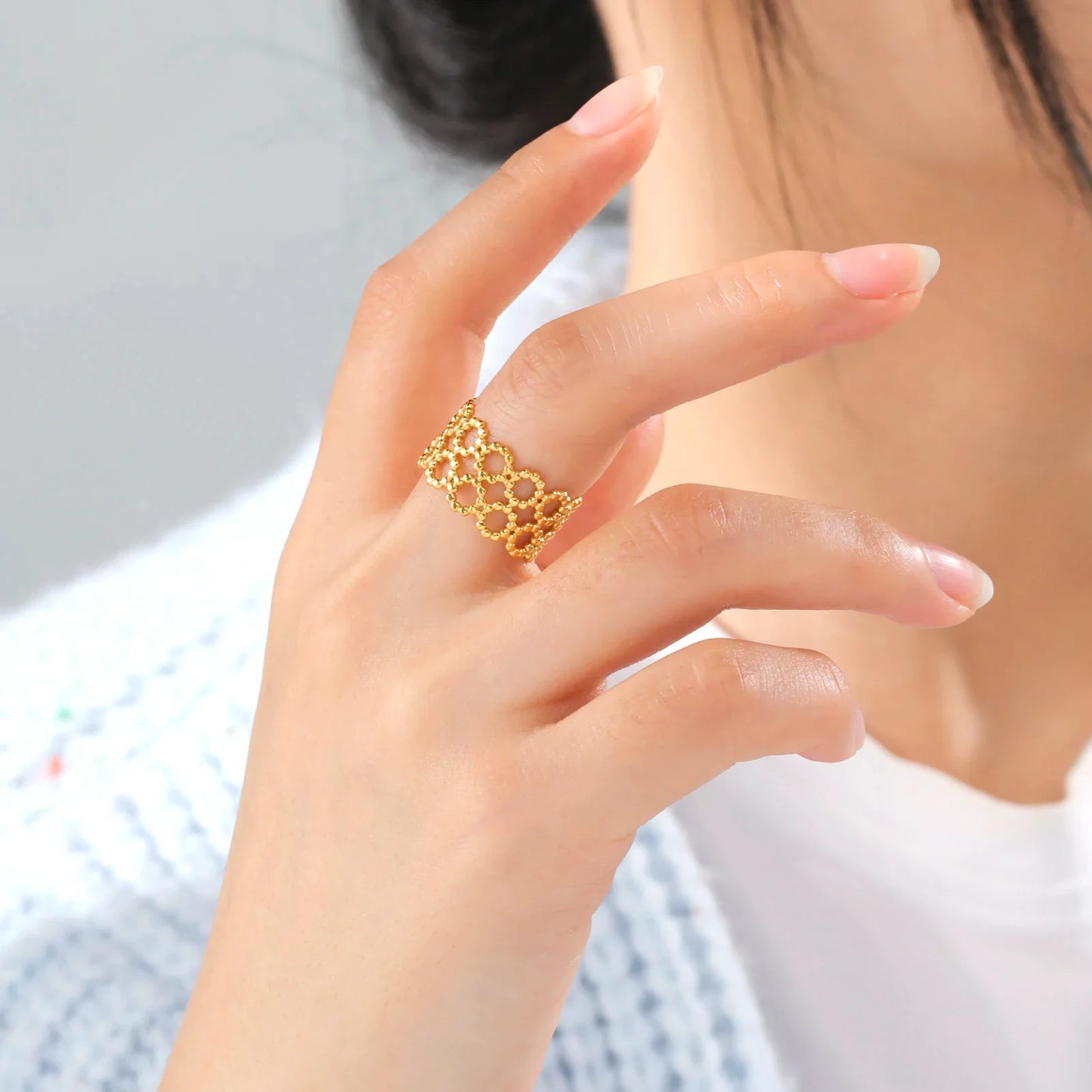 Bohemian Round Geometric Open Rings for Women