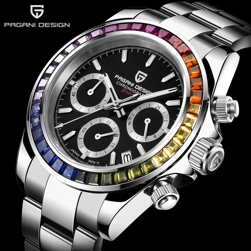 PAGANI DESIGN PD-1644 Rainbow Bezel Chronograph Sport Quartz Watch for Men - Dagger & Diamond