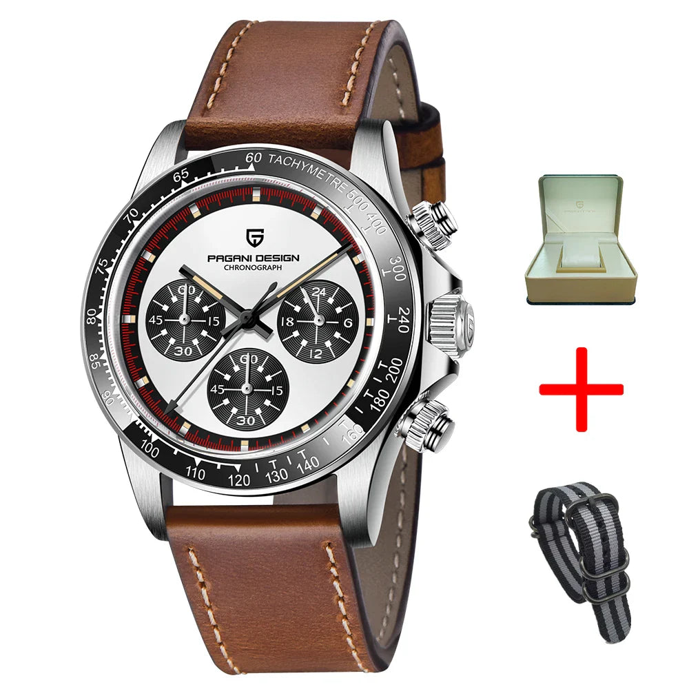 PAGANI DESIGN PD-1676 Luxury Chronograph Quartz Watch for Men - Dagger & Diamond Belt White with Gift Box