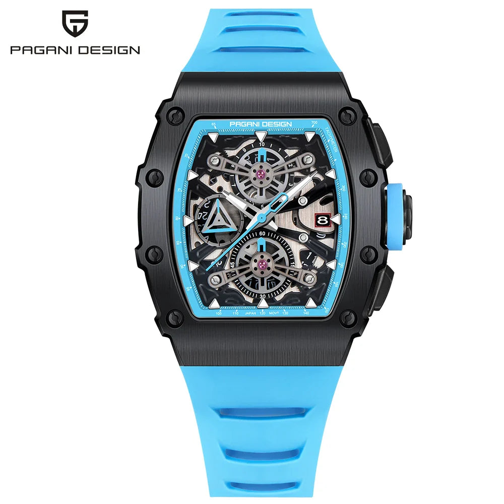 PAGANI DESIGN PD-YS011 Tonneau Luxury Quartz Watch for Men - Dagger & Diamond Black Blue