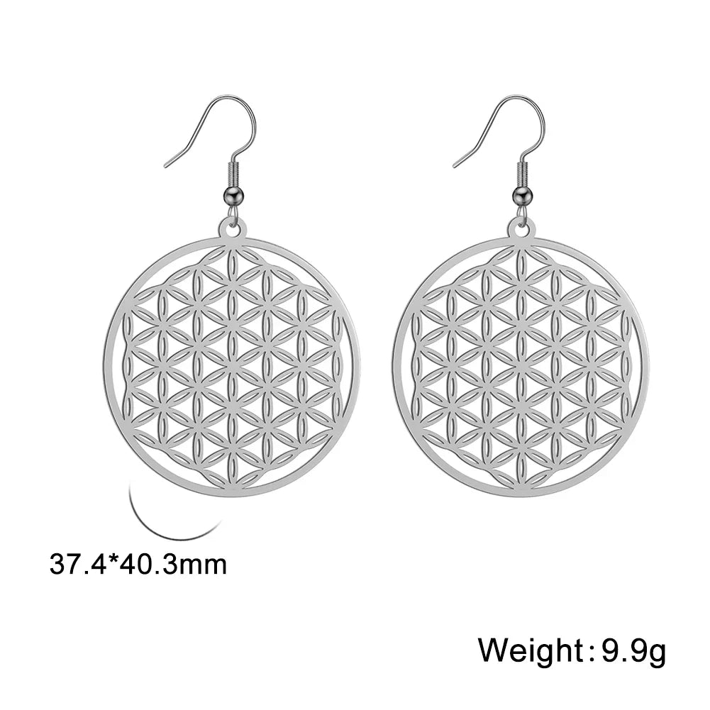 Flower of Life Drop Earrings - Dagger & Diamond 6 Silver