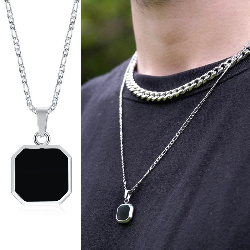 Geometric Square Pendant Necklaces for Men - Dagger & Diamond