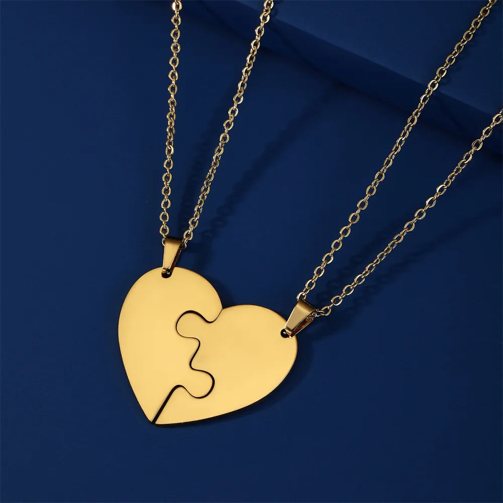 Heart Puzzle Pendant Necklace Set - Dagger & Diamond 2 pcs Gold / 45-50 cm