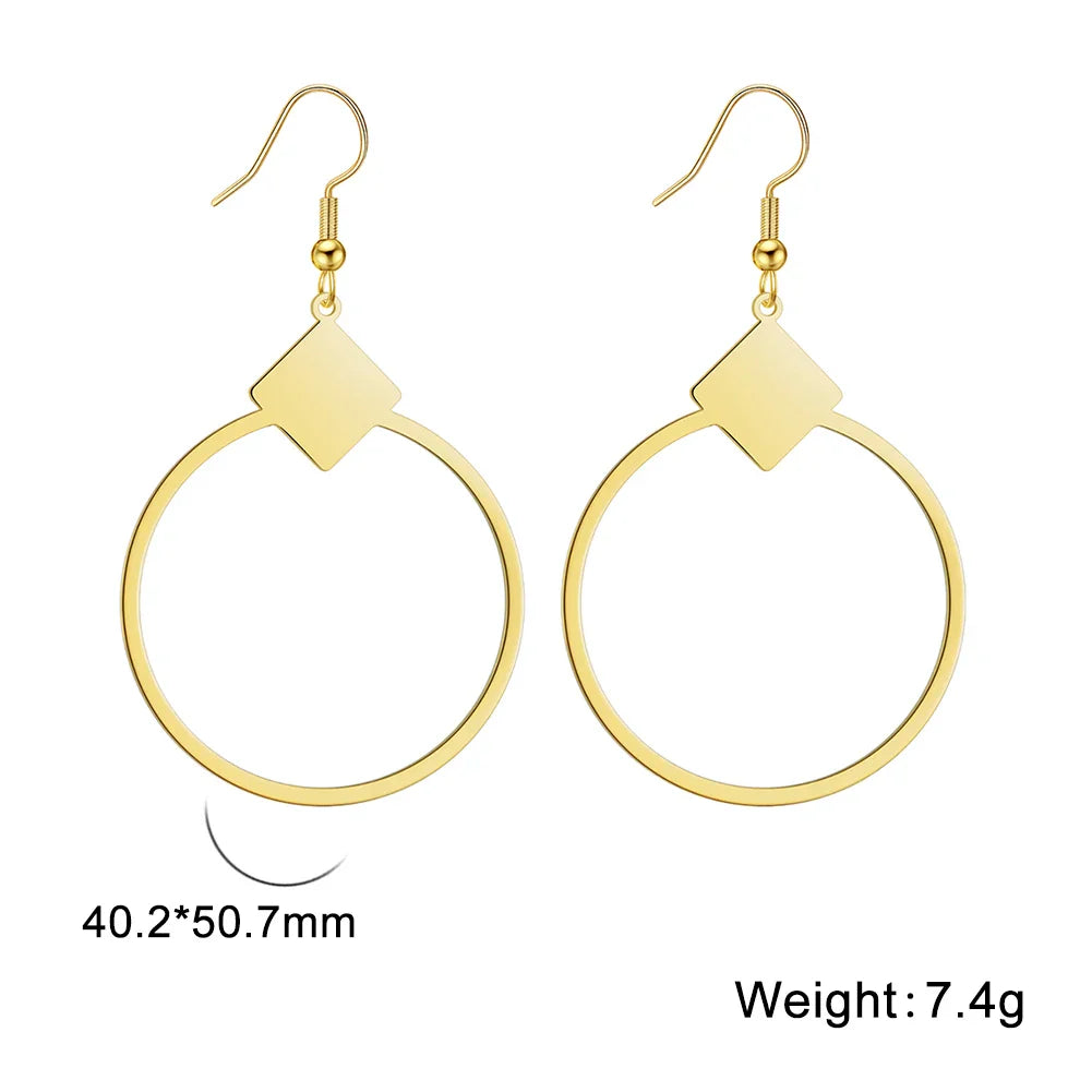 Large Circle Square Minimalist Korean Drop Earrings