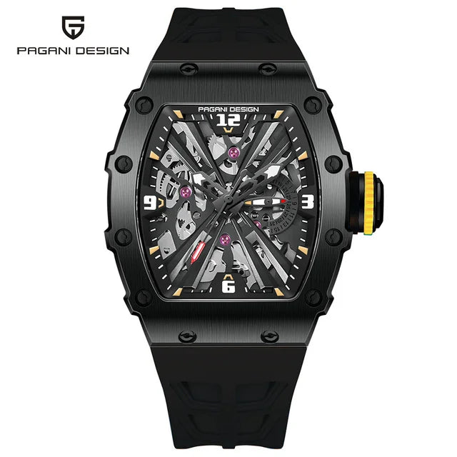 PAGANI DESIGN PD-1738 Tonneau Men's Luxury Quartz Watch - Dagger & Diamond All Black