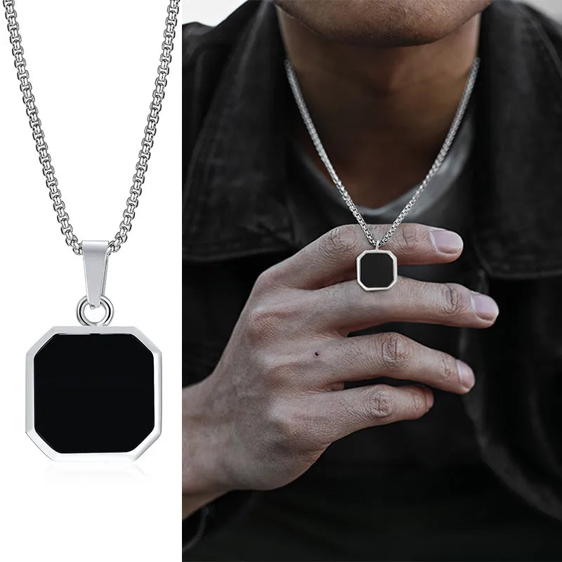 Geometric Square Pendant Necklaces for Men - Dagger & Diamond