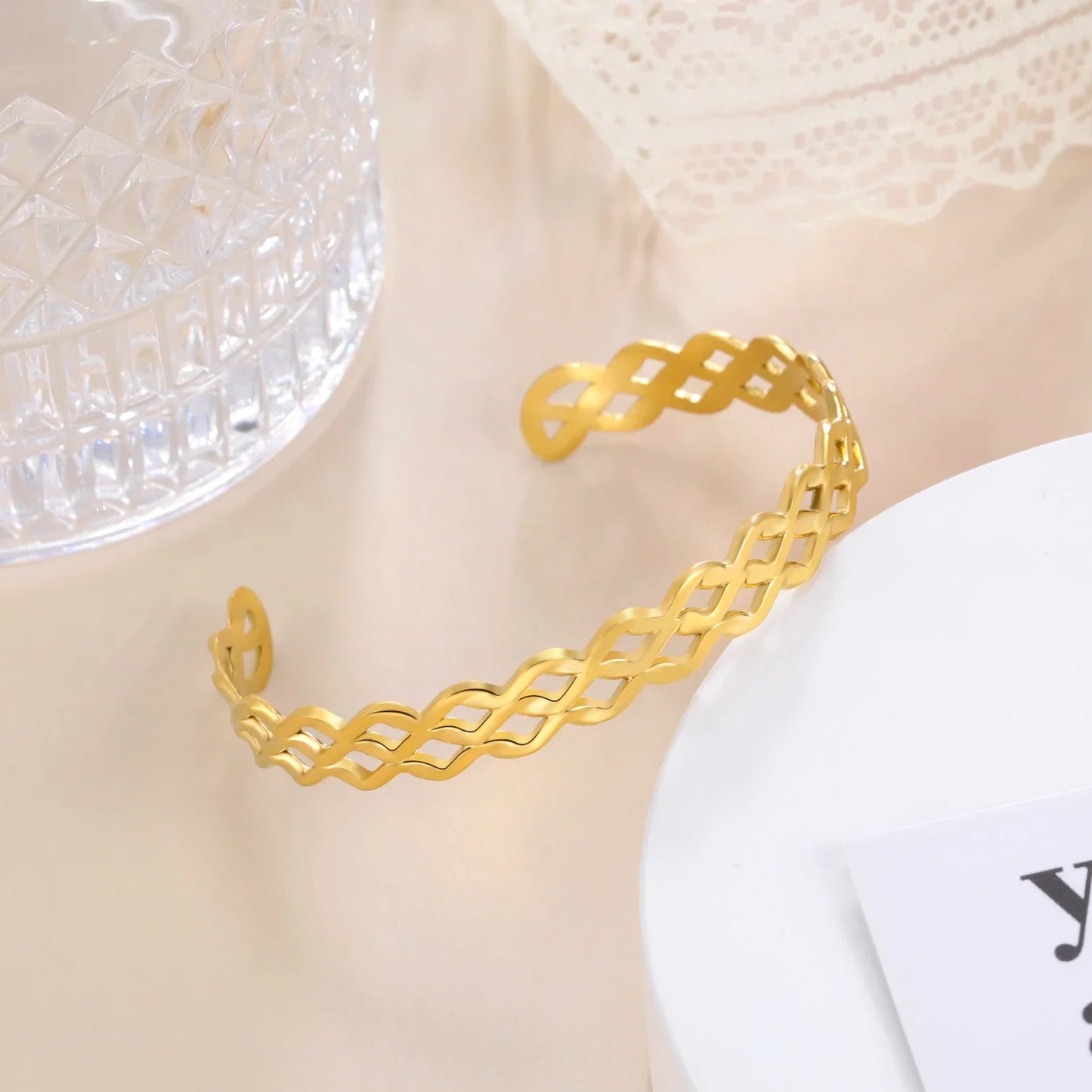 Woven Waves Open Bangles for Women