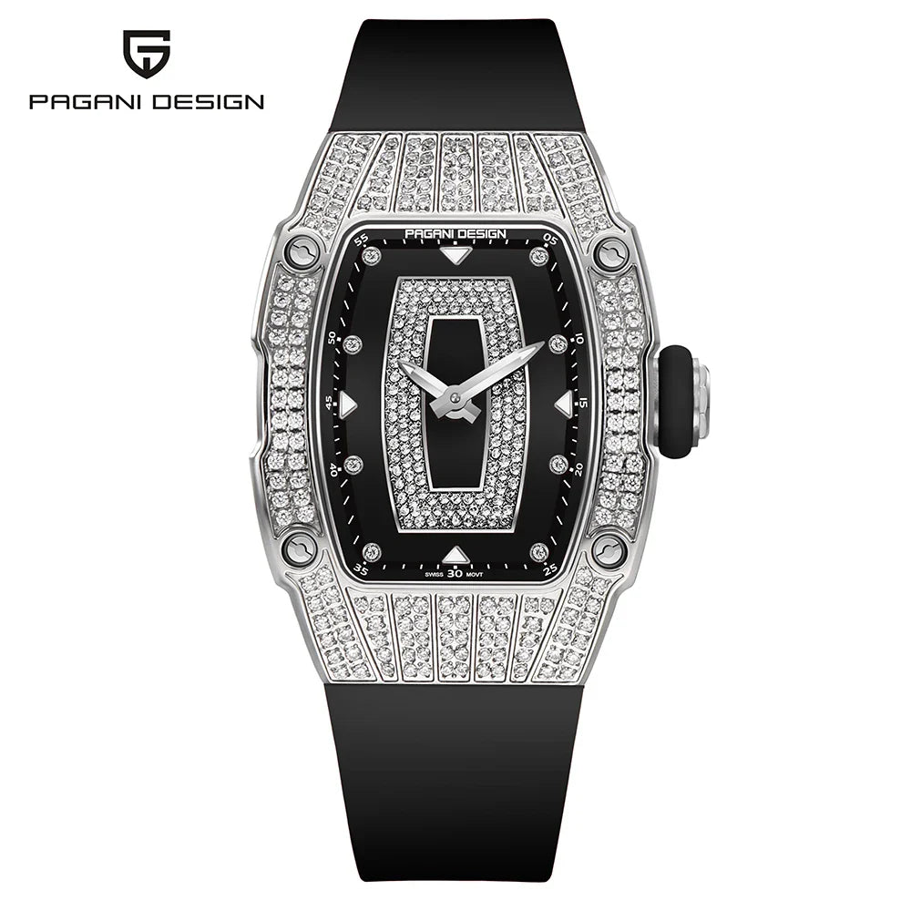 PAGANI DESIGN PD-YS013 Luxurious Quartz Watch for Women - Dagger & Diamond Silver Black