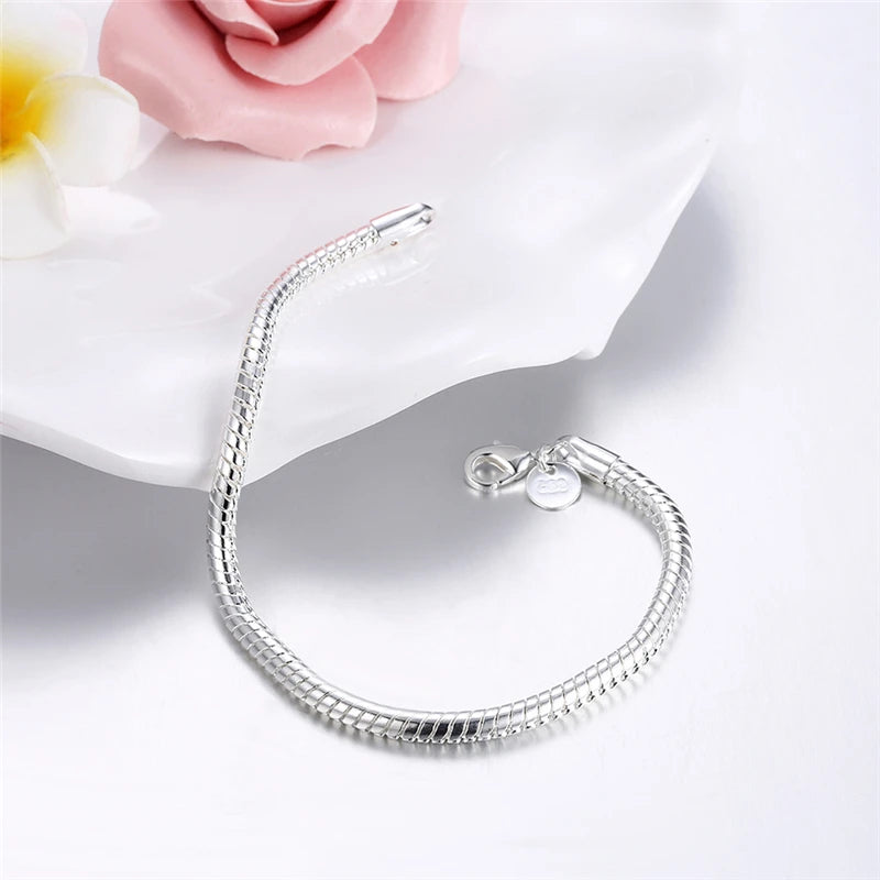Sterling Silver Snake Chain Bracelet - Dagger & Diamond